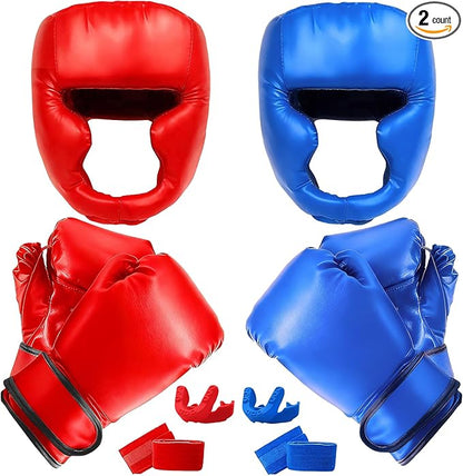 14 Pcs Boxing Set Boxing Equipment Set for Beginners Including 2 Pair of 6 oz Boxing Gloves Headgear Helmet Hand Wraps Mouth Guards Gifts for Kids Beginners Training Equipment