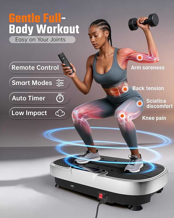Vibration Plate Exercise Machine for Weight Loss and Lymphatic Drainage - 330lb Vibrating Platform for Home Gym Workout with Speaker, Full Body Shaker Fitness Equipment with 2 Bands for Women and Men