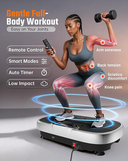 Vibration Plate Exercise Machine for Weight Loss and Lymphatic Drainage - 330lb Vibrating Platform for Home Gym Workout with Speaker, Full Body Shaker Fitness Equipment with 2 Bands for Women and Men