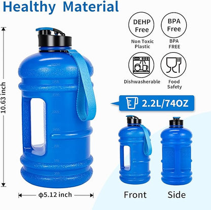 TOOFEEL 2 Liter Water Bottles - Half Gallon BPA Free - Ideal for Gym, Hiking, Running, Cycling - 74 oz Blue Water Bottle