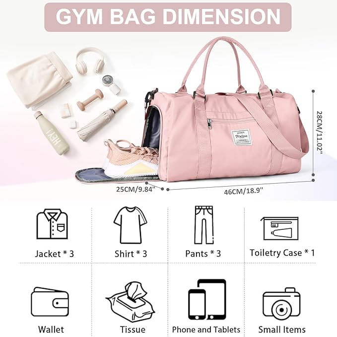 Gym Bag for Women with Shoes Compartment,Small Duffel Bag Sport bag with Toiletry Bag Overnight Travel Tote Bags Weekender Carry on Bags Personal Item Bag for Airlines Pink