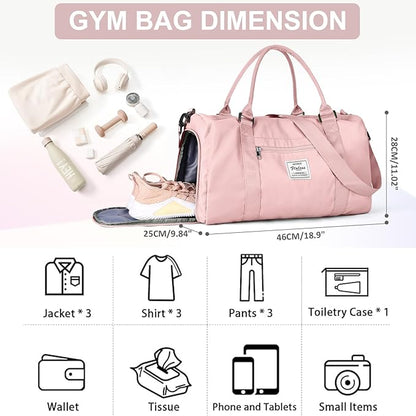 Gym Bag for Women Men with Shoes Compartment,Sports Duffle Bag Personal item travel Duffel Bags Tote Bag Small Carry on Weekender Overnight Bags Workout Dance Bag Hospital Holdalls Pink