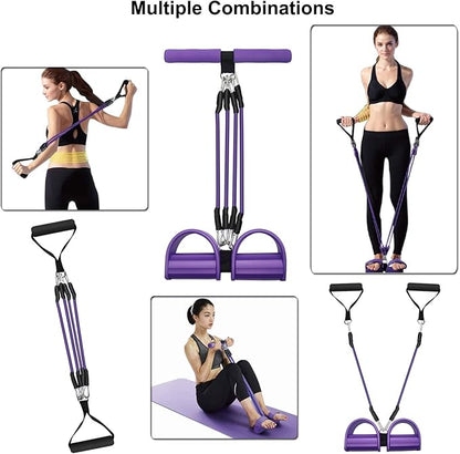 Pedal Resistance Band, 4-Tube Elastic Pull Rope, Sit-up Equipment, Yoga Strap Bodybuilding Expander, Exercise Bands, Fitness Equipment for Abdomen, Waist, Arm, Leg Stretching Slimming Training