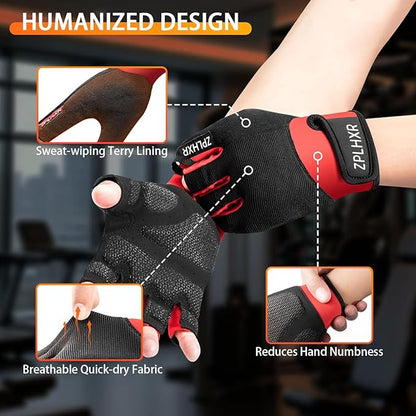 Workout Gloves for Men and Women, Gym Gloves for Weight Lifting, Exercise, Cycling, Training & Fitness, Fingerless with Padded Grip, Full Palm Protection & Breathable Design