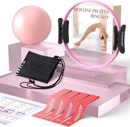 JKSHMYT Pilates Ring Fitness Circle for Women, Pilates Equipment – 14.5" Home Magic Exercise Workout, Better me Pilates Essentials Starter Set for Beginners Toning Shape Full Body