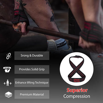 Figure 8 Lifting Strap- Strongman 10-14" Deadlift Straps- True Grip Support & Heavy Duty Wrist Straps for Weightlifting Women Men- Hand Straps for Weight Lifting Figure 8 Straps for Gym Workout