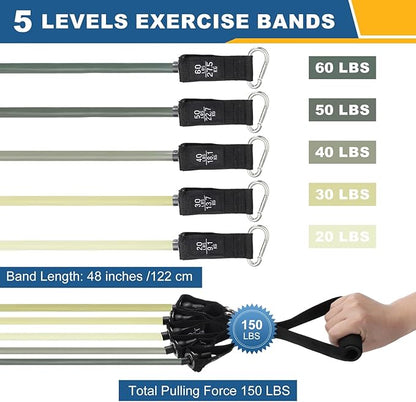 Resistance Bands Set, Exercise Bands for Working Out with Door Anchor/Handle/Ankle Strap/Pouch