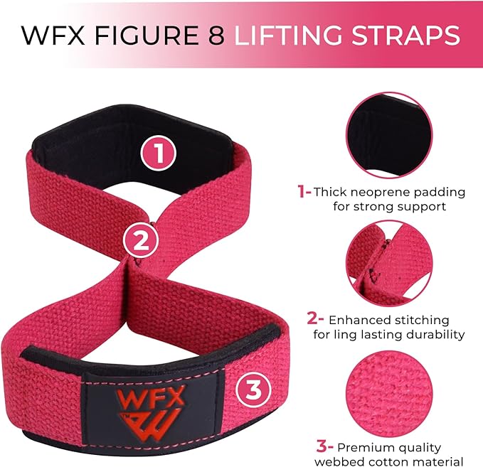 Weight Lifting Straps Padded Figure 8 Wrist Support Gym Wraps Men Women Fitness Bodybuilding Double Loop Workout Heavy Training Powerlifting Dumbbell Squats Pull Up Grip