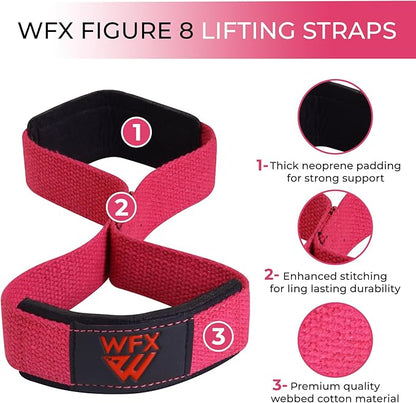 Weight Lifting Straps Padded Figure 8 Wrist Support Gym Wraps Men Women Fitness Bodybuilding Double Loop Workout Heavy Training Powerlifting Dumbbell Squats Pull Up Grip