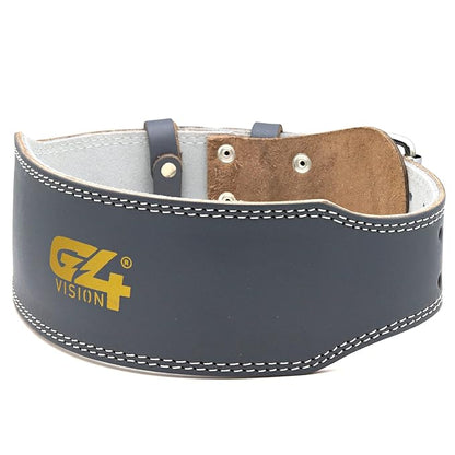 G4 Vision Genuine Leather Adjustable Weightlifting Belt 4 Gym Fitness Bodybuilding Powerlifting Deadlifting Thrusters Back Support Heavy Workout (Large, Gray)
