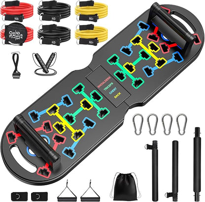 Portable Home Gym Workout Equipment, Push Up Board, Pilates Bar & Fitness Accessories with Resistance Bands for Upper Body Strength Training Full Body Workout at Home