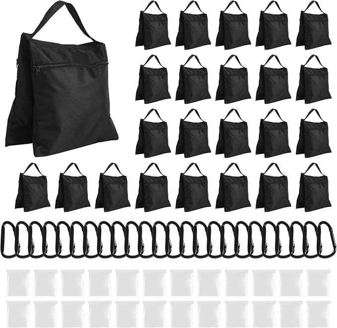 24 Pack Sandbags Weight Bags for Photography Equipments, Photography Sand Weight Bags, Heavy Duty Sandbags for Backdrop Stand, Outdoor Canopy, Photo Tripod,Pop up Tent, Umbrella Base (Black)
