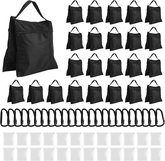 24 Pack Sandbags Weight Bags for Photography Equipments, Photography Sand Weight Bags, Heavy Duty Sandbags for Backdrop Stand, Outdoor Canopy, Photo Tripod,Pop up Tent, Umbrella Base (Black)