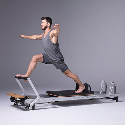 Merrithew™ at Home SPX® Reformer Package with Reformer Box, Footstrap, Padded Platform Extender and Metal Roll-up Pole – Pilates Workouts at Home
