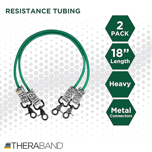 THERABAND Resistance Tubing with Connectors for Wall, Rehab & Wellness Station, Heavy Level 4, Set of 2, 18-Inch Green Tubing for Physical Therapy, Exercise, Rehab, Clinics & Pilates, Latex Tubes