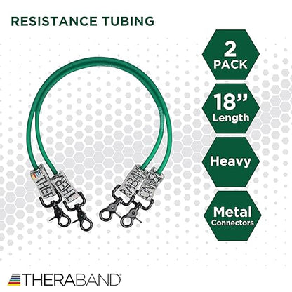 THERABAND Resistance Tubing with Connectors for Wall, Rehab & Wellness Station, Heavy Level 4, Set of 2, 18-Inch Green Tubing for Physical Therapy, Exercise, Rehab, Clinics & Pilates, Latex Tubes