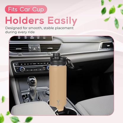 Y TOP 24oz Insulated Water Bottle Leak Proof Spout Lid Fits in Car Cup Holder – Double Wall Dishwasher Safe Easy Clean stainless steel drinking water bottle for Gym Kids Sports Travel Hiking School