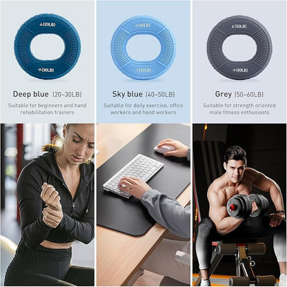 Hand Grip Strengthener, Grip Strength Trainer, Fingers Exerciser - Silicone Rings for Muscle Training Sports Rock Climbing Finger Rehabilitation Training,Hand & Wrist Muscles Trainer Stress Relief,5 Resistance Levels