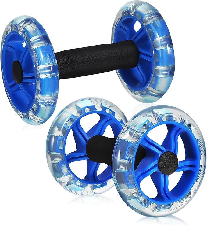 Twin-wheel Ab Roller Fitness Wheel Core Trainer for Men and Women, Blue Abdominal Exercise Device for Home Gym Strength Training and Weight Loss