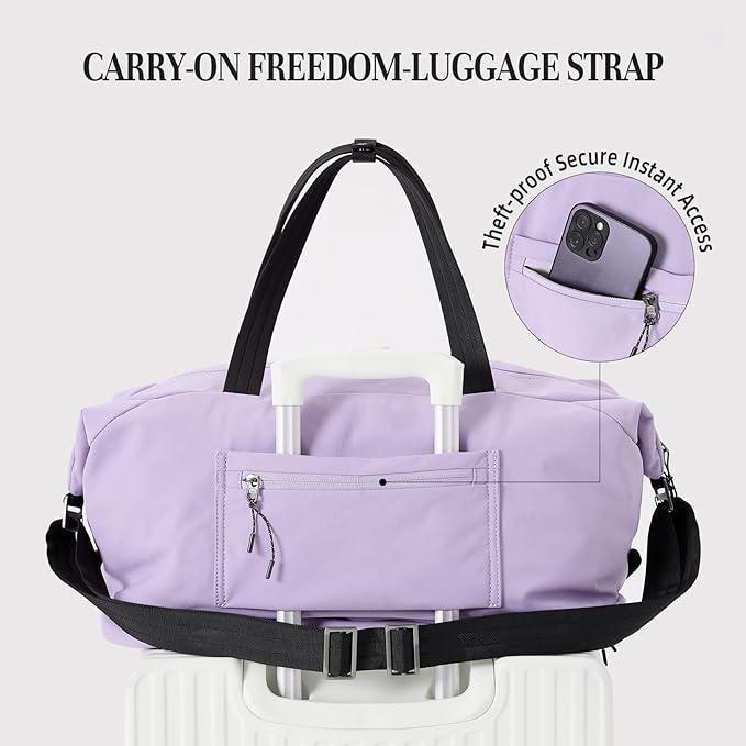 Timeet Expandable Gym Duffel Bag For Women with Yoga Mat Strap, 47L Sports Duffle Bag With Shoes Compartment&Dry Wet Pocket, Water Resistant Carry on Sports Weekend Travel Overnight Bag, Dreamy Purple