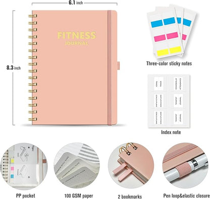 Workout Journal, Fitness Journal for Women & Men, A5 Workout Log Exercise, Fitness Trackers Plan Week With Goals, Calendar, Loss Weight Diet Training, Progress, Gym & Home Workouts (Pink)