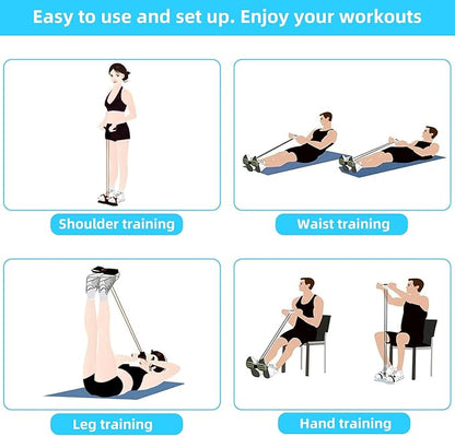 Multi-Function Tension Rope – 4 Tube Resistance Bands with Handles – Sit Up Exercise Equipment Home Gym Tummy Trainer for Men Women