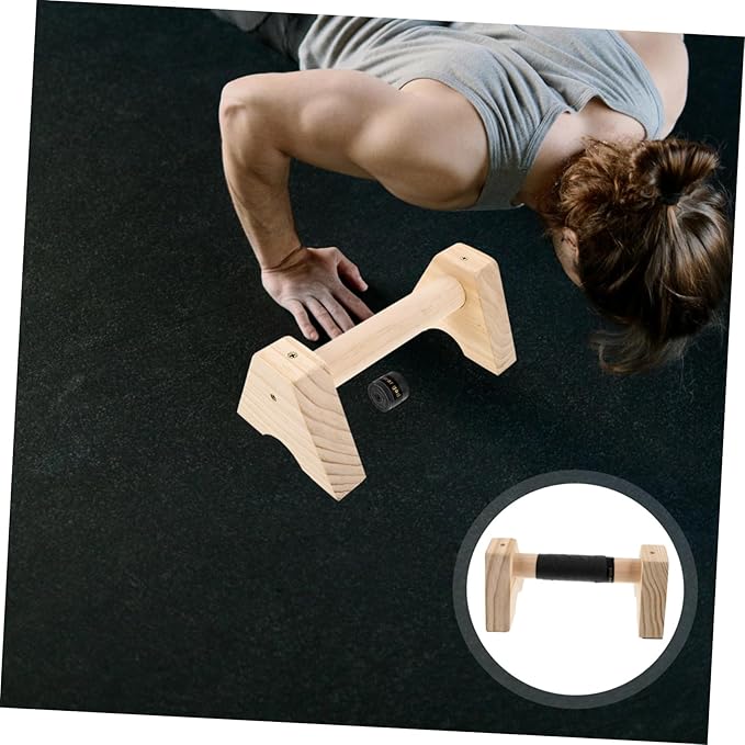 Happyyami 2pcs Wood Parallettes Non- Base for Push- Ergonomic Grip Handles for Home Gym for Calisthenics and Upper Body Strength Workouts