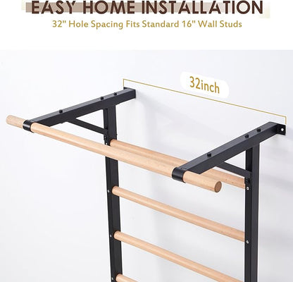 Solid Beechwood Stall Bar – Wall-Mounted Gymnastics Wall Ladder, Durable Beech Wood Rungs Resist Cracking, Perfect for Pull-Ups, Stretching & Home Gym