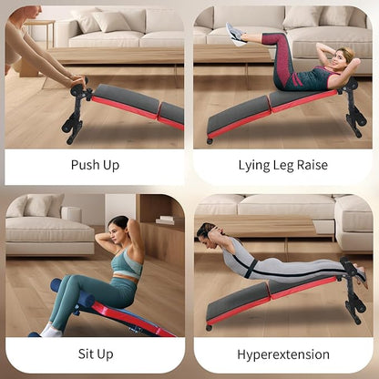 Sit Up Bench Folding Adjustable Workout Bench for Ab Exercise, Strength Training Weight Bench for Home Gym (Red)