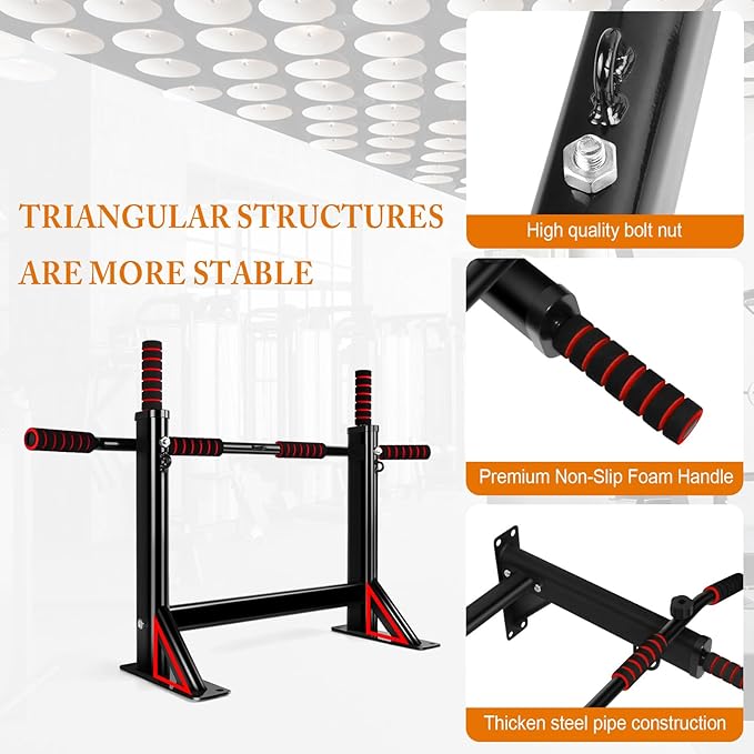 Wall Mounted Pull Up Bar, 250 lbs Heavy Duty Upper Body Fitness Workout Bar for Home Gym Exercise, Multi-Grip Strength Wall Mounted Door Frame Chin-Up Bar for Almost All Door, Pull Up Assistance Bands