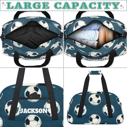 Personalized Soccer Gym Duffel Bags for Kids Boys with Custom Name Sport Bags for Sport Training Travel Overnight Weekender
