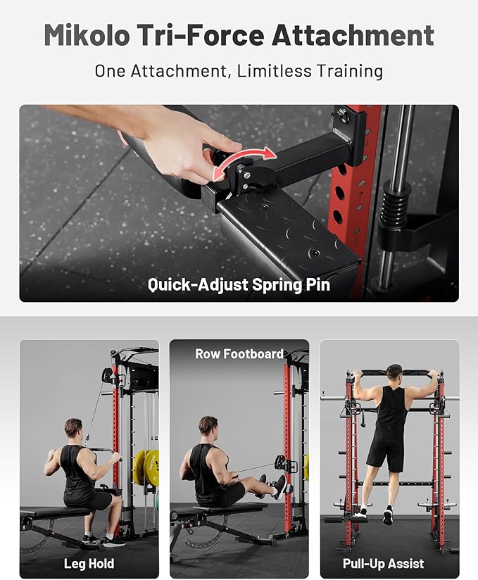 Mikolo M4 2.0 Smith Machine, 2200lbs Squat Rack with LAT-Pull Down System & Cable Crossover Machine, Training Equipment with Leg Hold-Down Attachment