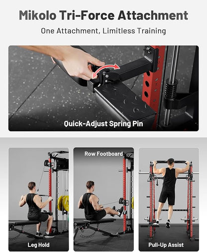 Mikolo M4 2.0 Smith Machine, 2200lbs Squat Rack with LAT-Pull Down System & Cable Crossover Machine, Training Equipment with Leg Hold-Down Attachment