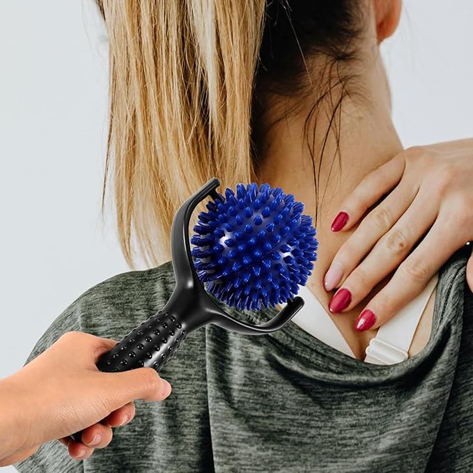 Large Spiky Muscle Massage Roller Stick for Yoga and Pilates Black and Blue Tissue Massager Stick for Calf and Muscle Relaxation for Fitness and Running