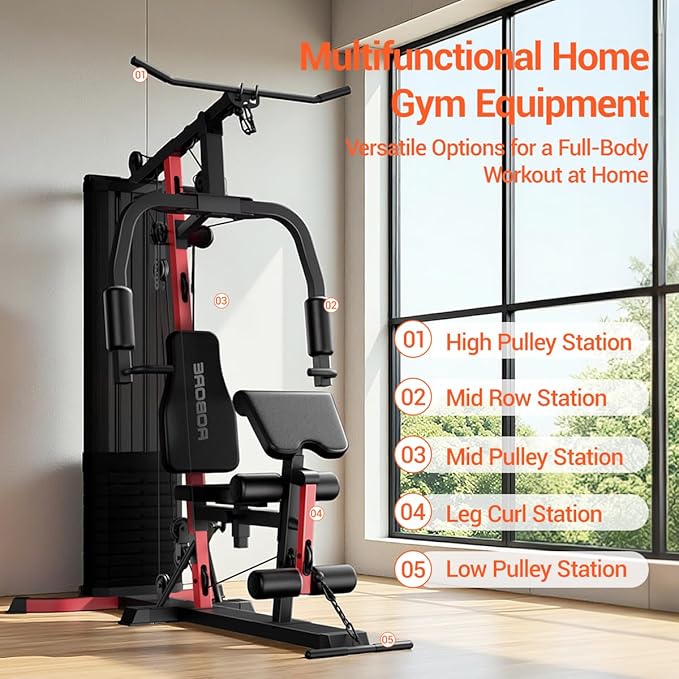 Home Gym System, Multifunctional Home Gym with 160LB Weight Stack, Equipment All-in-One Workout Station, Full Body Strength Training System