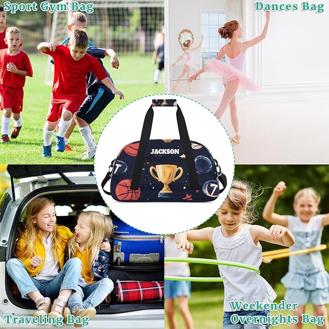Personalized Basketball Sport Duffel Bags for Kids Boys with Custom Name Gym Training Travel Bags for Overnight Weekender