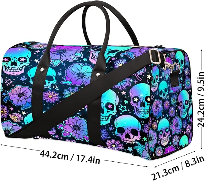Travel Duffel Bag Skeleton Universe Flower Sport Tote Gym Bag Waterproof Foldable Carryon Weekend Overnight Training Handbag Sports Duffle Bags for Women Men Boys Girls