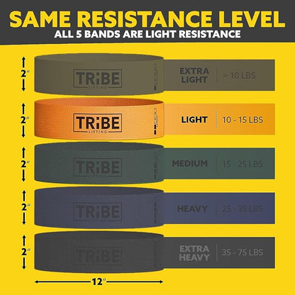 Tribe Lifting Fabric Resistance Bands for Working Out - 5 Exercise Bands Set for Legs and Glutes - Booty Bands for Women and Men - Thick Cloth Workout Bands for Physical Therapy, Hip Training