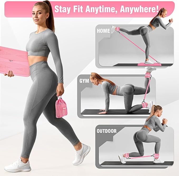 Glute Workout Equipment, Leg & Hip Exercise Equipment for Women, Resistance Bands with Ankle Straps & Exercise Board for Home Gym Fitness, Kickbacks, Hip Thrusts, Lower Body Training