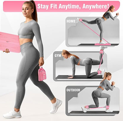 Glute Workout Equipment, Leg & Hip Exercise Equipment for Women, Resistance Bands with Ankle Straps & Exercise Board for Home Gym Fitness, Kickbacks, Hip Thrusts, Lower Body Training