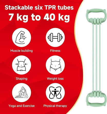 6 Gear Adjustable Resistance Bands, Fitness Resistance Bands Exercise Bands with Comfort Grips, Unisex, for Arms, Chest Extender, Home Workout, Fitness, Pilates
