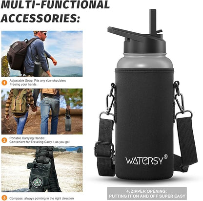 32oz Insulated Water Bottle (Cold for 48 Hrs),BPA Free&Leak Proof,Stainless Steel Water Flask,Water Jug with Straw Spout Lids for Gym,Hiking,Travel,Grey Black