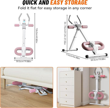 Foldable Ab Machine with Fitness Belt, Abdominal Trainer for Core Training, Adjustable Exercise Equipment, Knee/Back Support, Full Body Workout