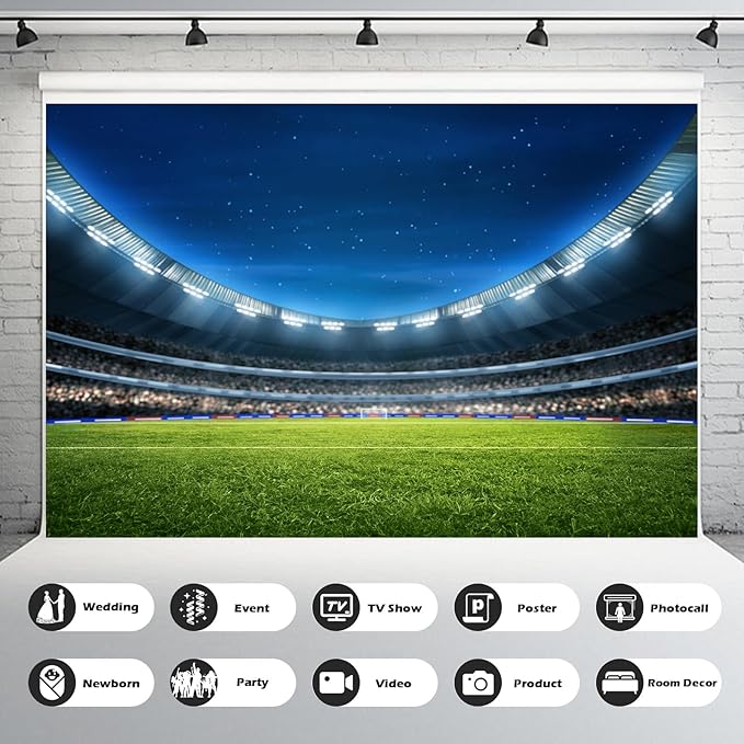 Soccer Stadium Field Backdrop Modern Football Stadium with Fans Green Grass Field Photography Background Sports Club Fitness Match Backdrops Decorations Boys Portrait Wallpaper Props 20x10ft