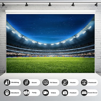 Soccer Stadium Field Backdrop Modern Football Stadium with Fans Green Grass Field Photography Background Sports Club Fitness Match Backdrops Decorations Boys Portrait Wallpaper Props 20x10ft
