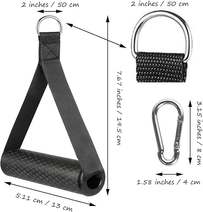 Exercise Handle Workout Handle Heavy Duty Grip Resistance Bands Handles Webbing Grip Puller Handle for Cable Machine Attachments Fitness Equipment with 2 Carabiners