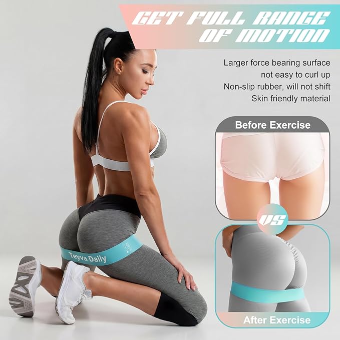 50 Pcs Resistance Loop Exercise Bands for Booty Workout Stretch Exercise Bands 5 Level Each Set with Storage Bag Non Slip for Legs Squat Resistance Loop Women Men Fitness