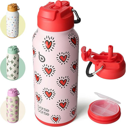 BOTTLE BOTTLE 32oz Insulated Water Bottle Stainless Steel Sport Water Bottle with Straw Dual-use Lid Design for Gym with Pill Box