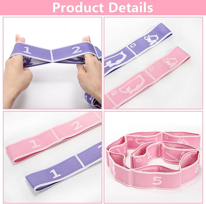 4 Pcs Stretch Strap for Kids, Dance Training Elastic Band for Children Gymnastics, Stretch Bands Yoga Stretching Straps, Multi-Loop Numbered Exercise Band for Ballet Cheerleading, 8 Loops
