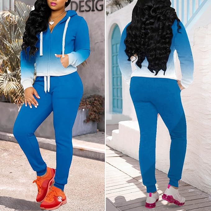 CLOCOR Track Suits for Women Set - Casual 2 Piece Outfits Sweatsuit Pocket Hoodies Long Sleeve with Patchwork Pants Set